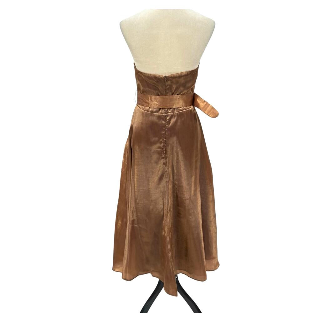 Lulu’s NWT Chicly Stunning Shiny Brown Organza Strapless Belted Midi Dress - Picture 6 of 14